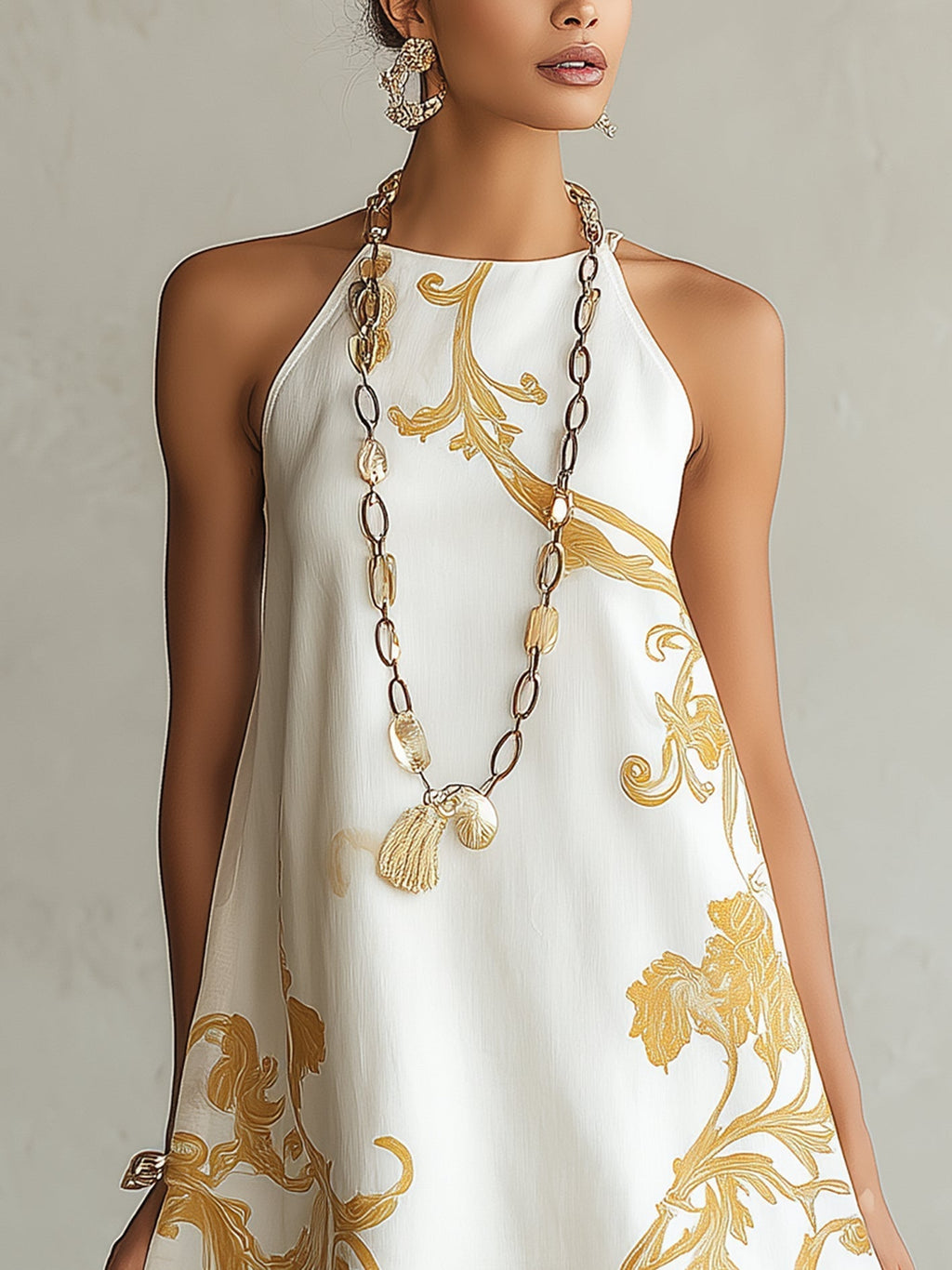 Elo | Minivestido de Encaje Blanco con Motivos Dorados