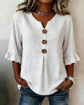 Sophia | Blusas de Color Liso con Botones de Madera y Volantes
