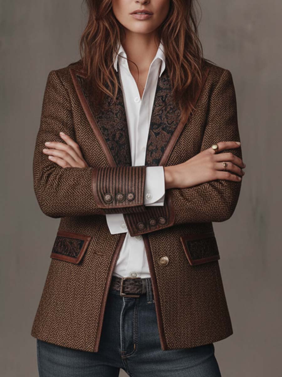 Segovia | Blazer con Inserciones Estampadas de Espiga