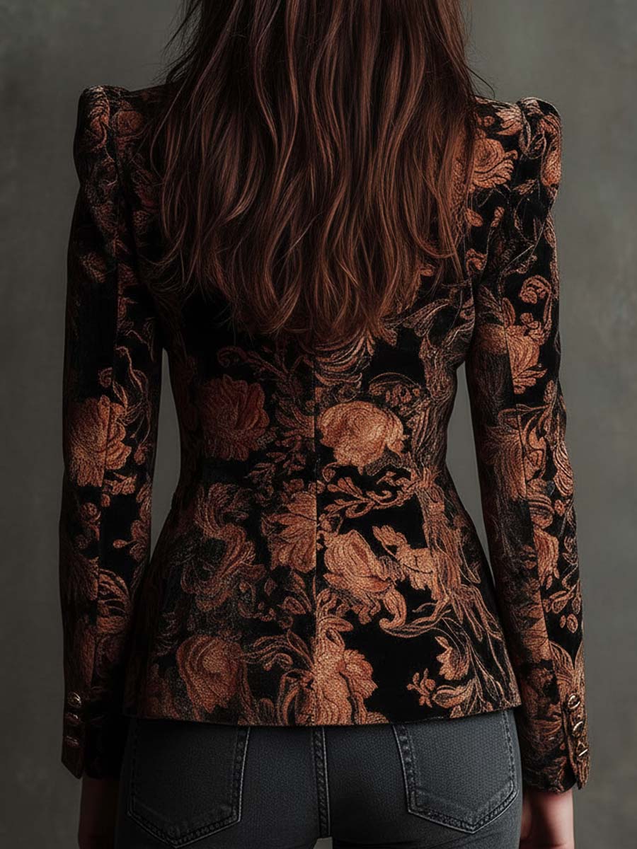 Tarifa | Blazer Sastre con Estampado Floral Negro y Bronce