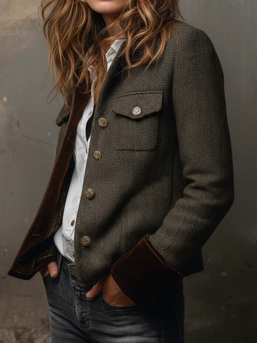 Almagro | Blazer Vintage de Espiga con Ribetes en Contraste