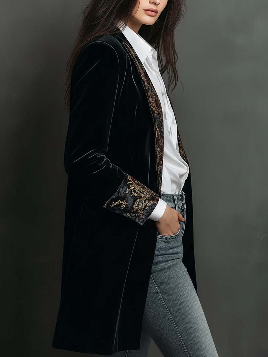 Sitges | Blazer Ajustado con Estampado Barroco Negro