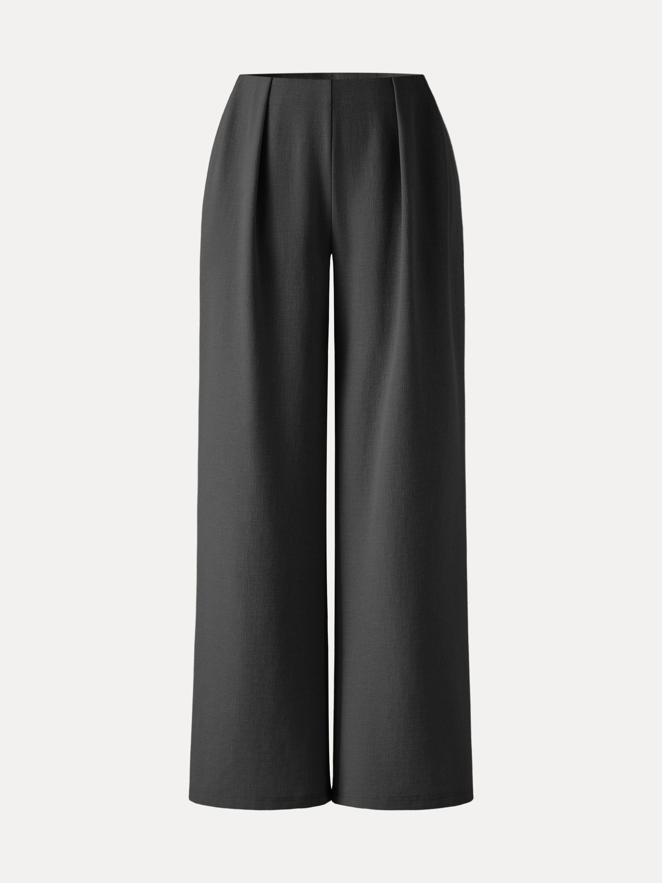 Pantalón Acampanado Ancho Tipo Lino con Bolsillos