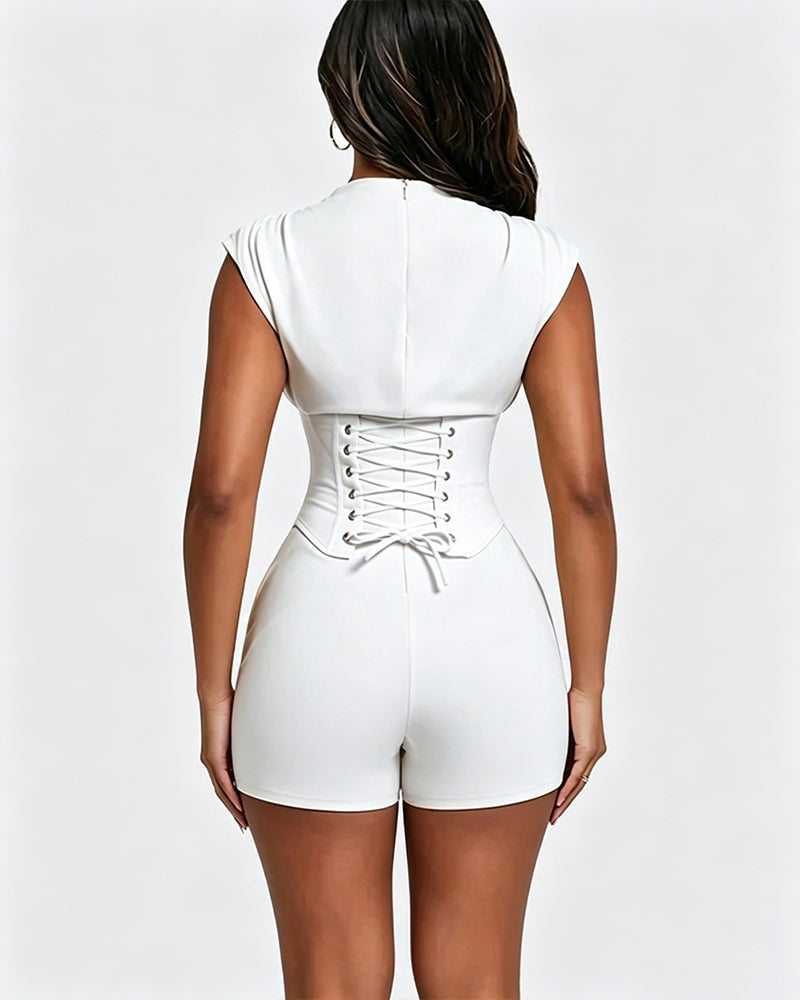 Conjunto Dos Piezas Playsuit con Corsé Desmontable y Efecto Reloj de Arena