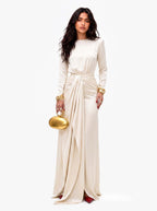 Elegante Vestido Maxi de Satén Drapeado
