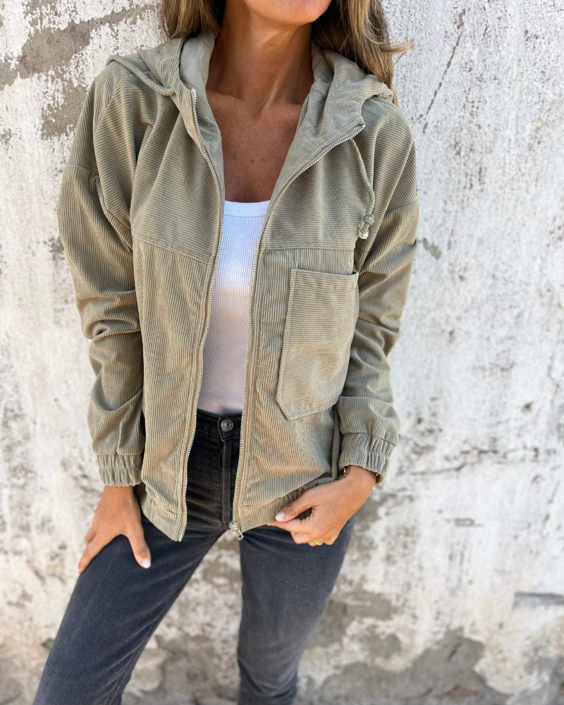 Ella™ - Chaqueta de Pana con Capucha y Cremallera