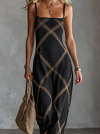 Melisa Vestido Maxi Geométrico con Escote Cuadrado