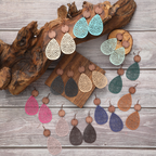 Eliana - Pendientes Colgantes Calados de Cuero PU Estilo Vintage