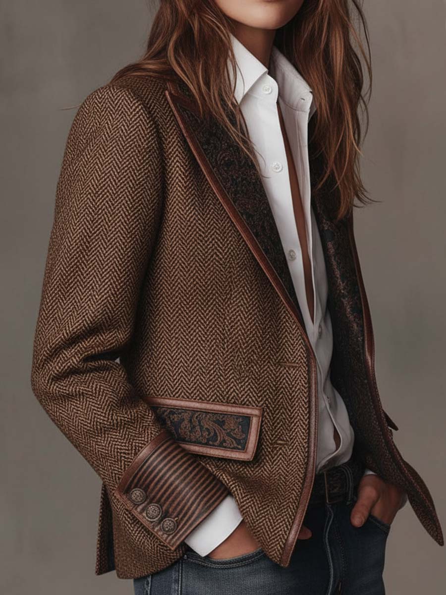 Segovia | Blazer con Inserciones Estampadas de Espiga