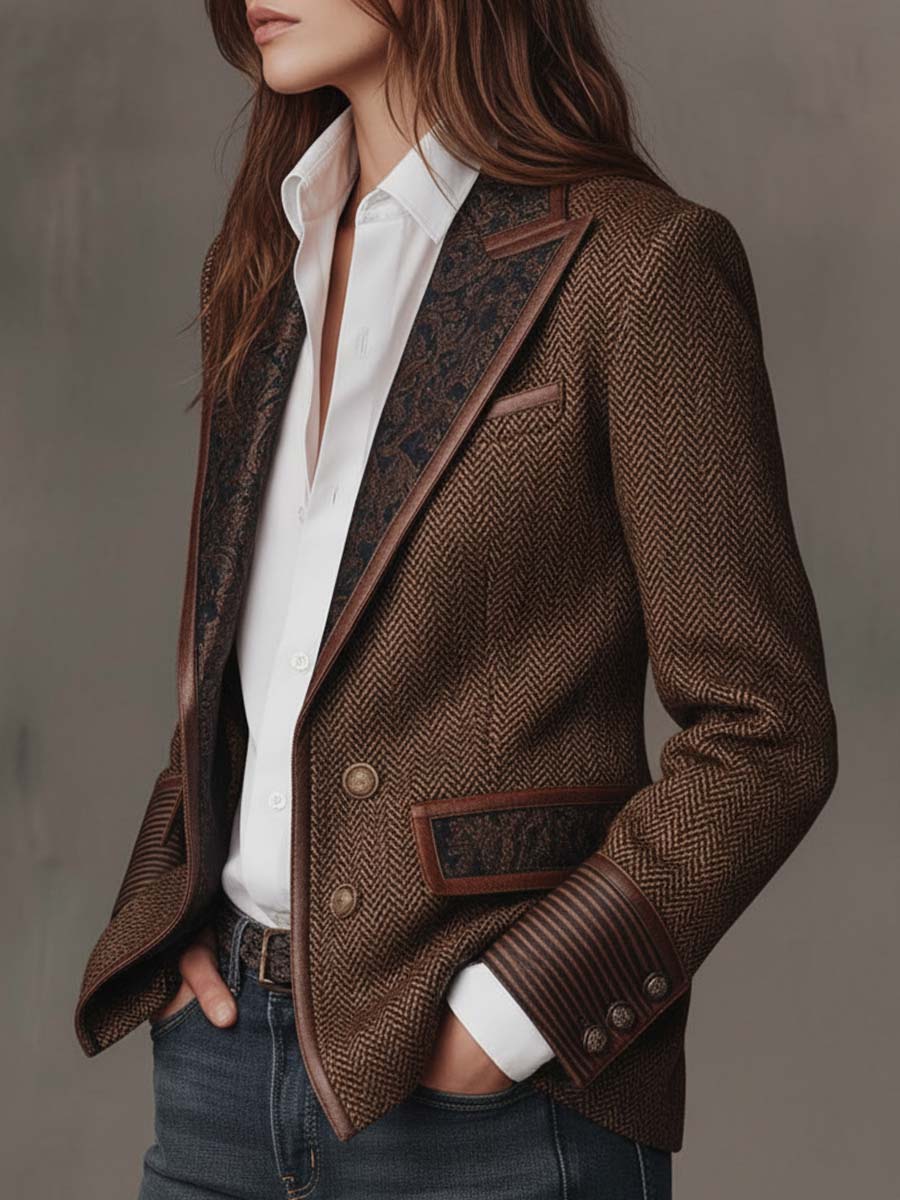 Segovia | Blazer con Inserciones Estampadas de Espiga