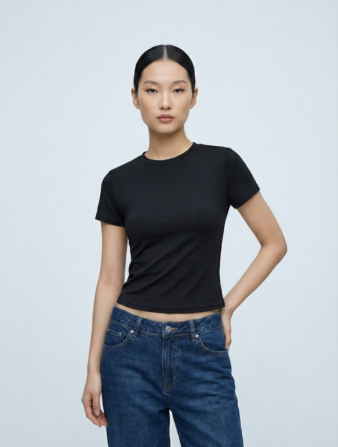 Top de Manga Corta con Cuello Redondo