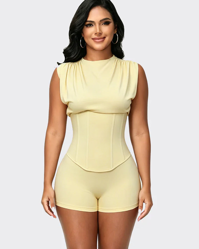 Conjunto Dos Piezas Playsuit con Corsé Desmontable y Efecto Reloj de Arena
