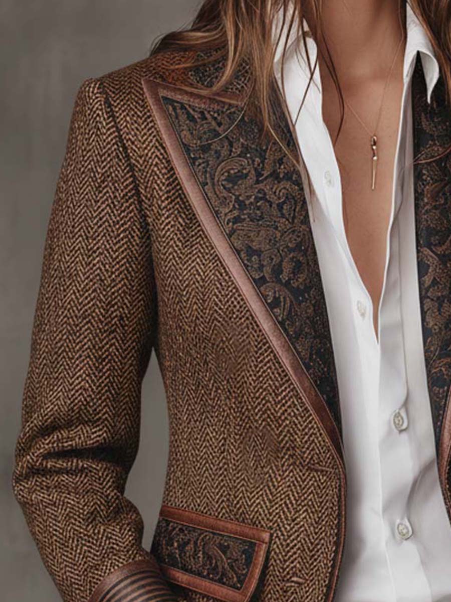 Segovia | Blazer con Inserciones Estampadas de Espiga
