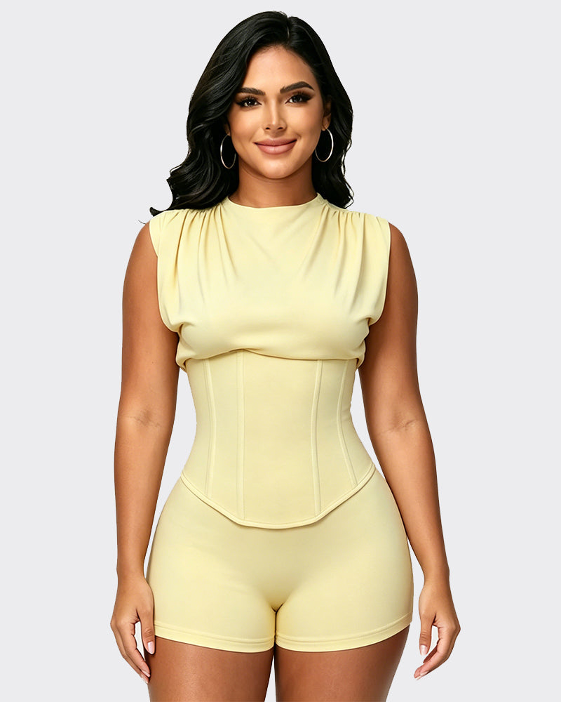 Conjunto Dos Piezas Playsuit con Corsé Desmontable y Efecto Reloj de Arena
