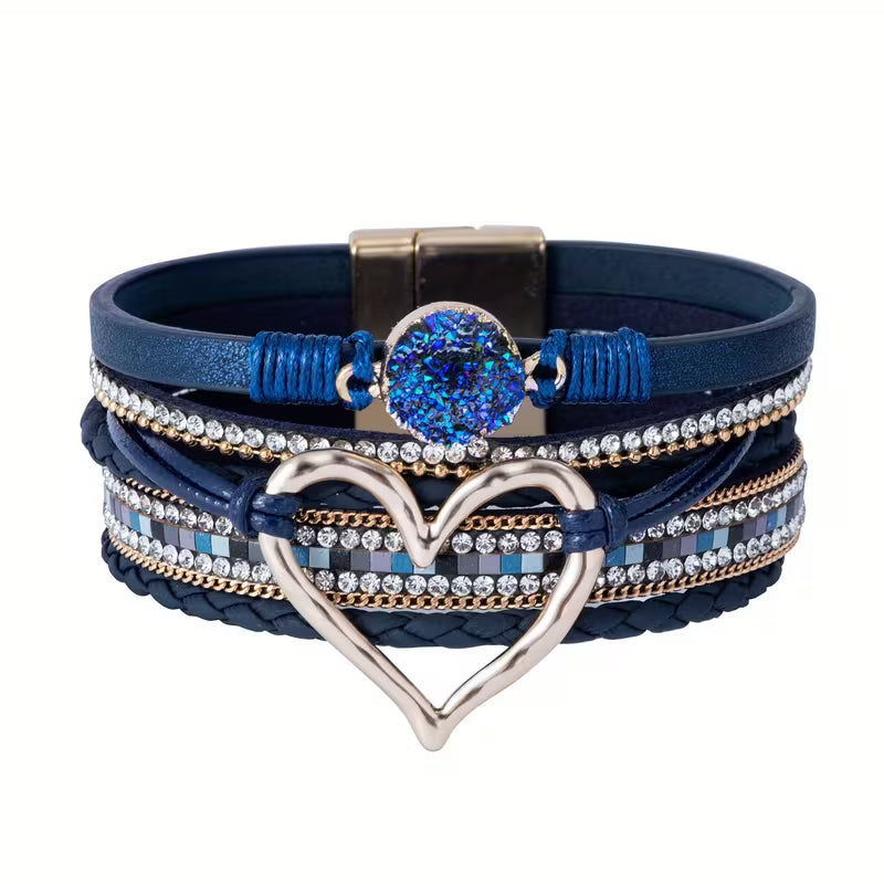Georgia - Pulsera de Cuero Bohemia Multicapa con Corazón