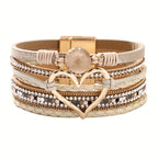 Georgia - Pulsera de Cuero Bohemia Multicapa con Corazón