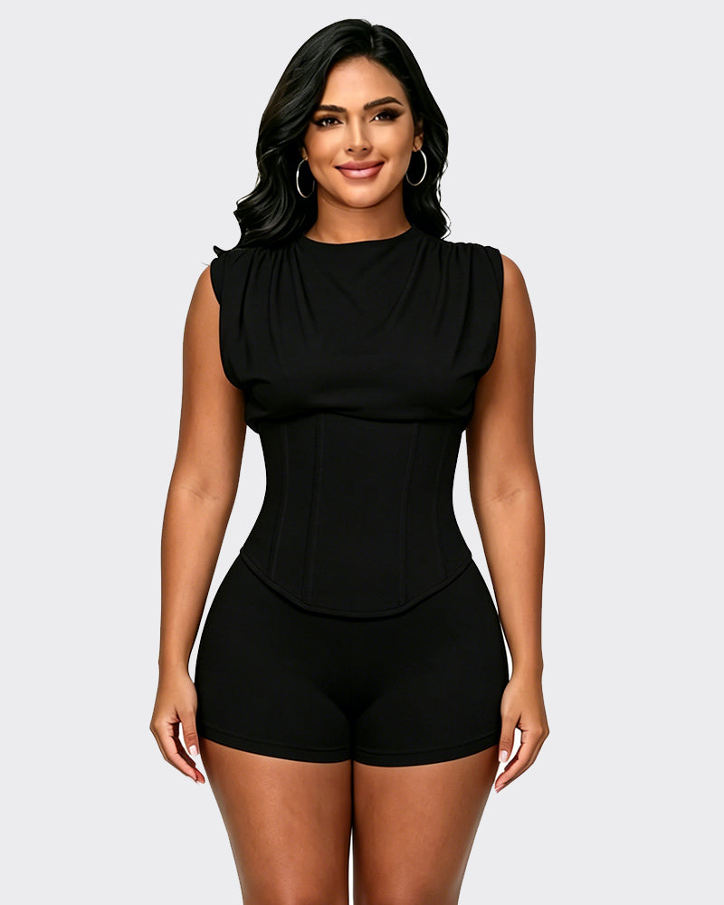 Conjunto Dos Piezas Playsuit con Corsé Desmontable y Efecto Reloj de Arena