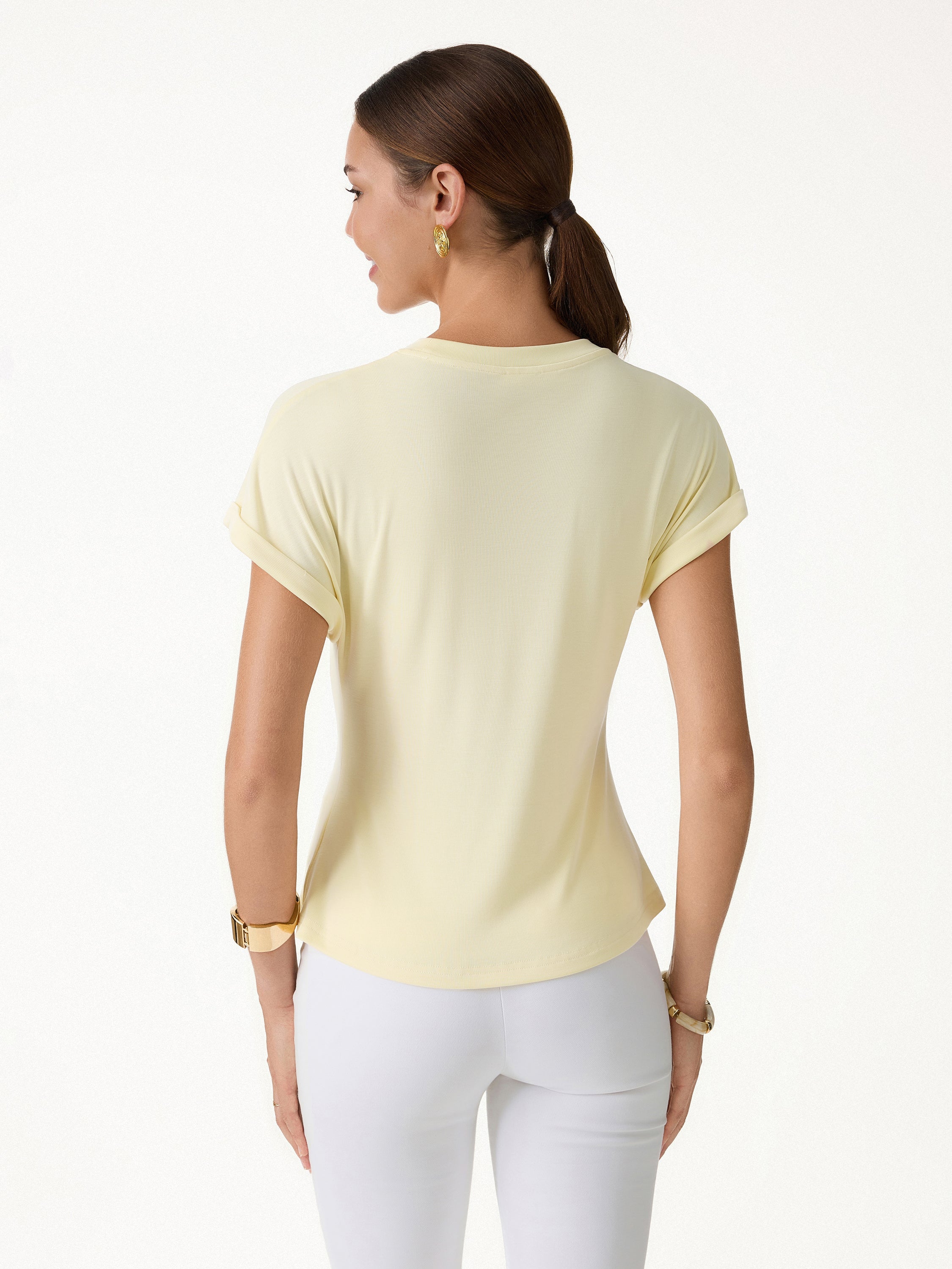 Conjunto de 2 Piezas: Camiseta Cuello Redondo Manga Corta y Pantalón Pierna Ancha con Bolsillos