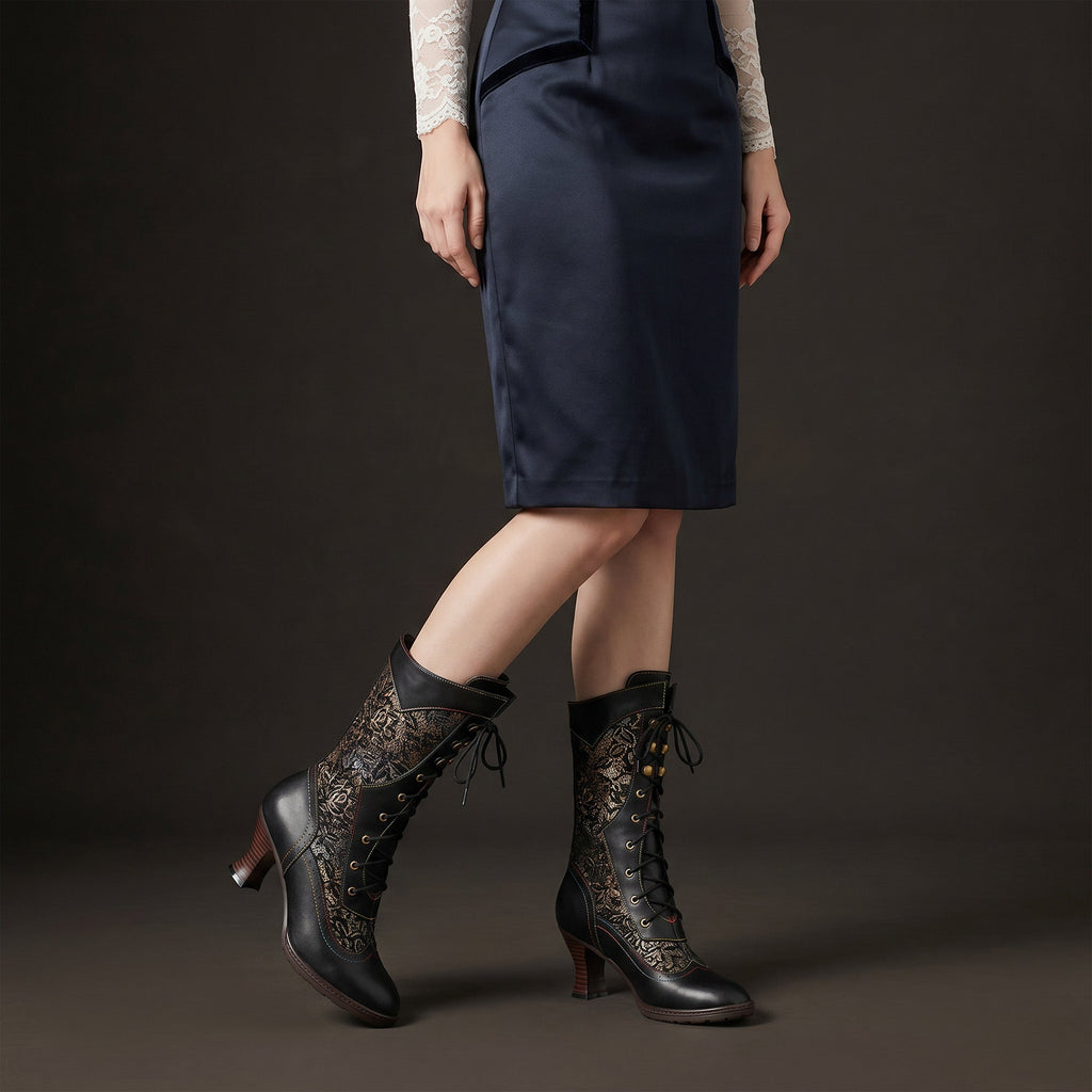 Willow - Botas a la Media Pantorrilla de Elegancia Victoriana
