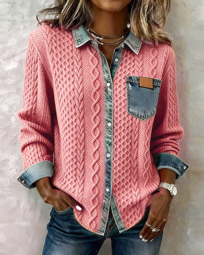 Camila - Camisa de Manga Larga con Patchwork Vaquero