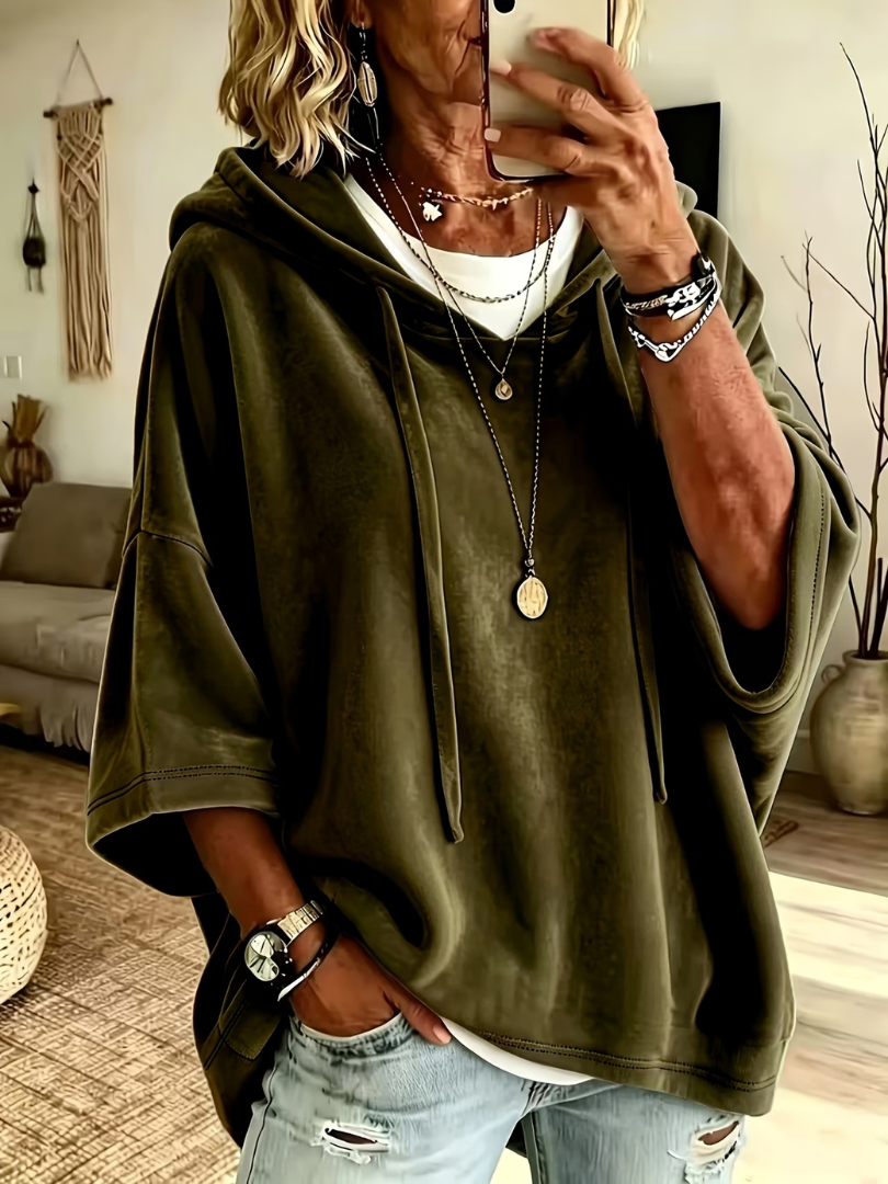 Luana - Sudadera con Capucha Oversize de Terciopelo Efecto Lujo