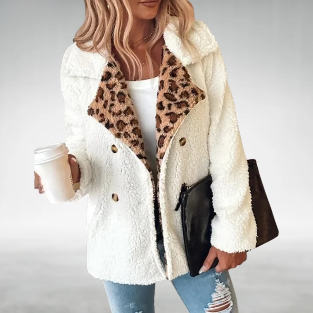 Lori - Abrigo Teddy con Detalle de Leopardo