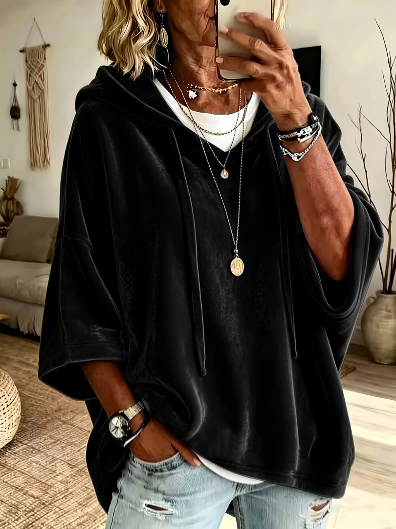 Luana - Sudadera con Capucha Oversize de Terciopelo Efecto Lujo