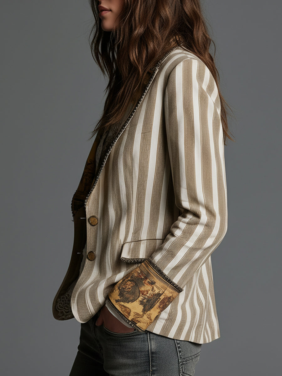 Cadaqués | Blazer Bohemio de Rayas con Cuello Estampado