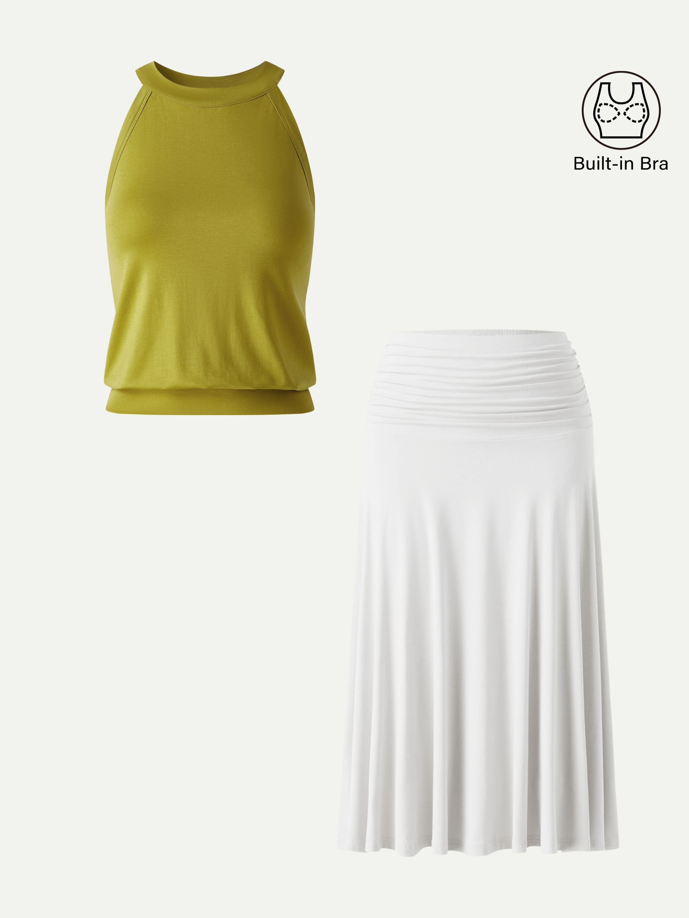 Conjunto de 2 Piezas: Top Sujetador Cuello Halter y Falda Midi Línea A