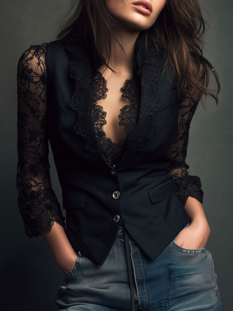 Córdoba | Blazer Negro con Mangas Semitransparentes
