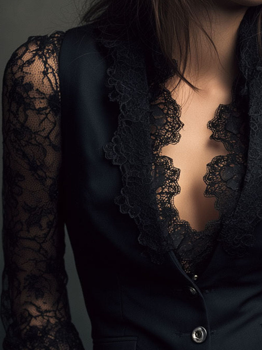 Córdoba | Blazer Negro con Mangas Semitransparentes