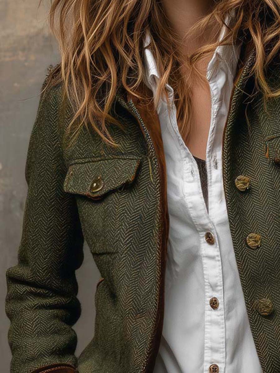 Almagro | Blazer Vintage de Espiga con Ribetes en Contraste