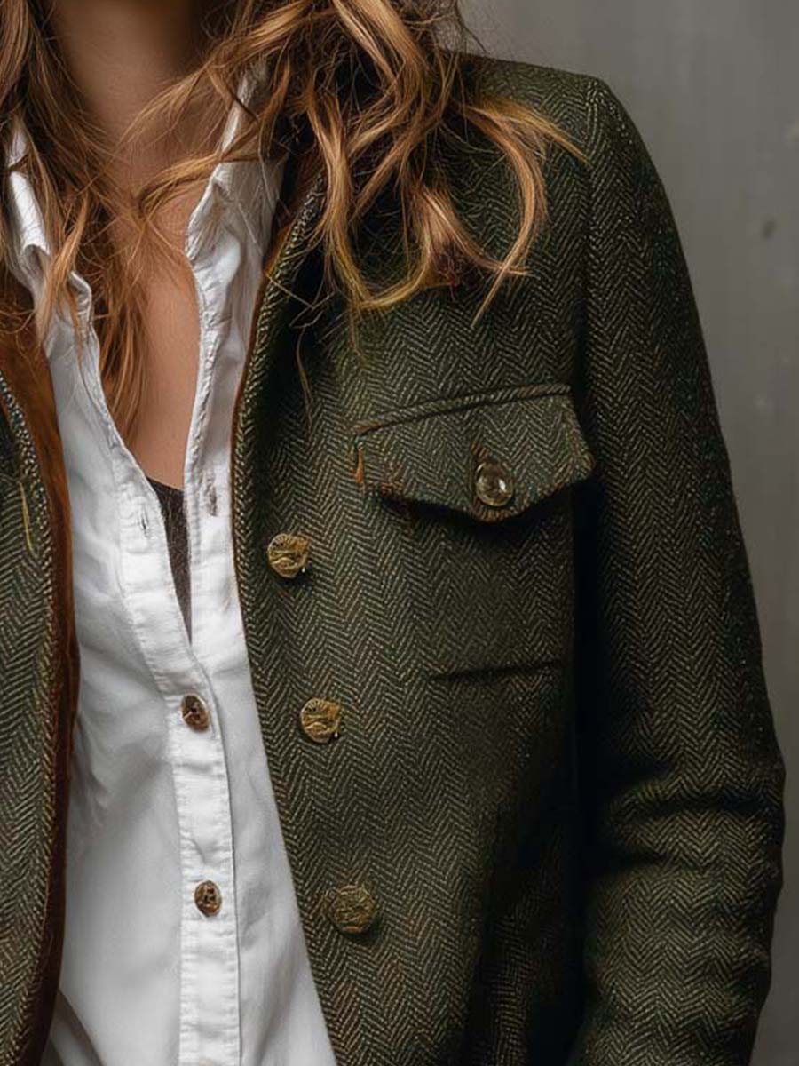 Almagro | Blazer Vintage de Espiga con Ribetes en Contraste