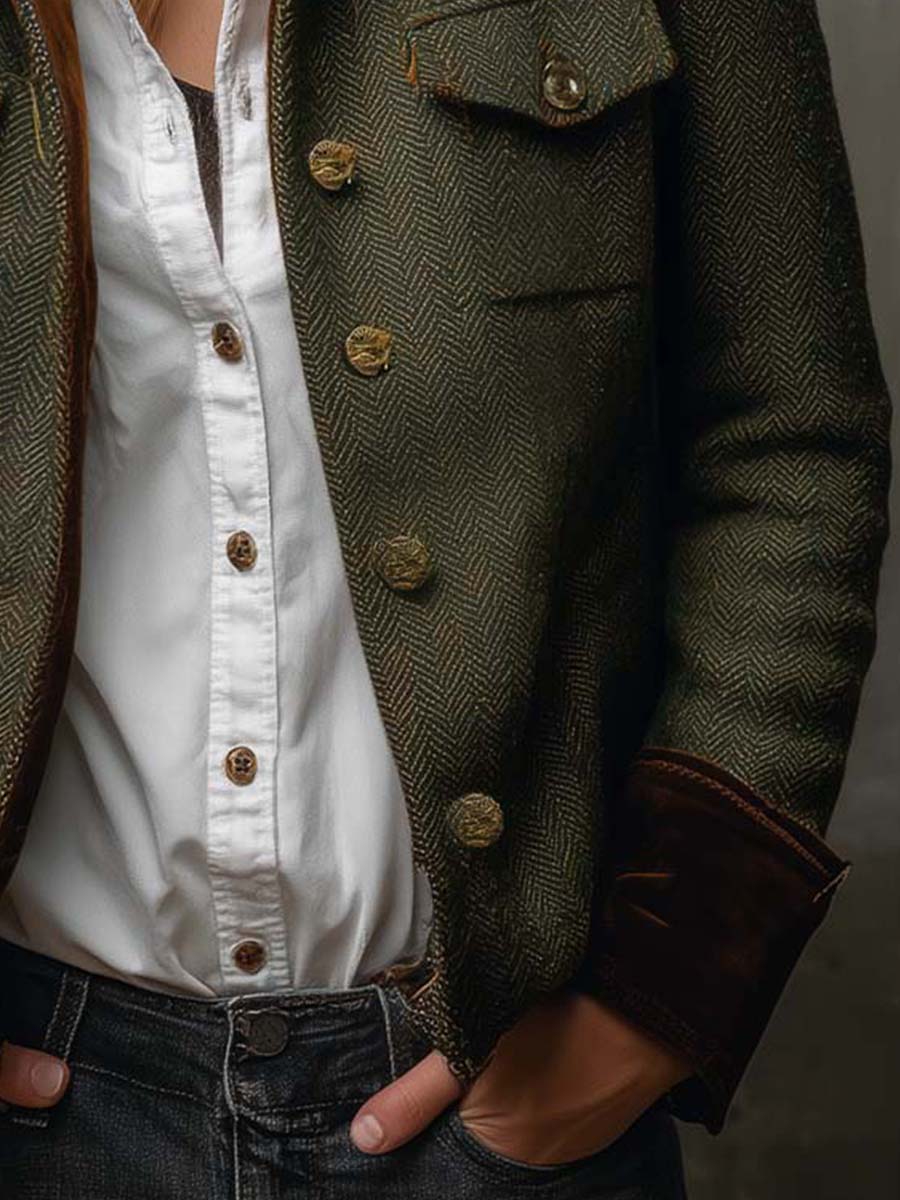 Almagro | Blazer Vintage de Espiga con Ribetes en Contraste