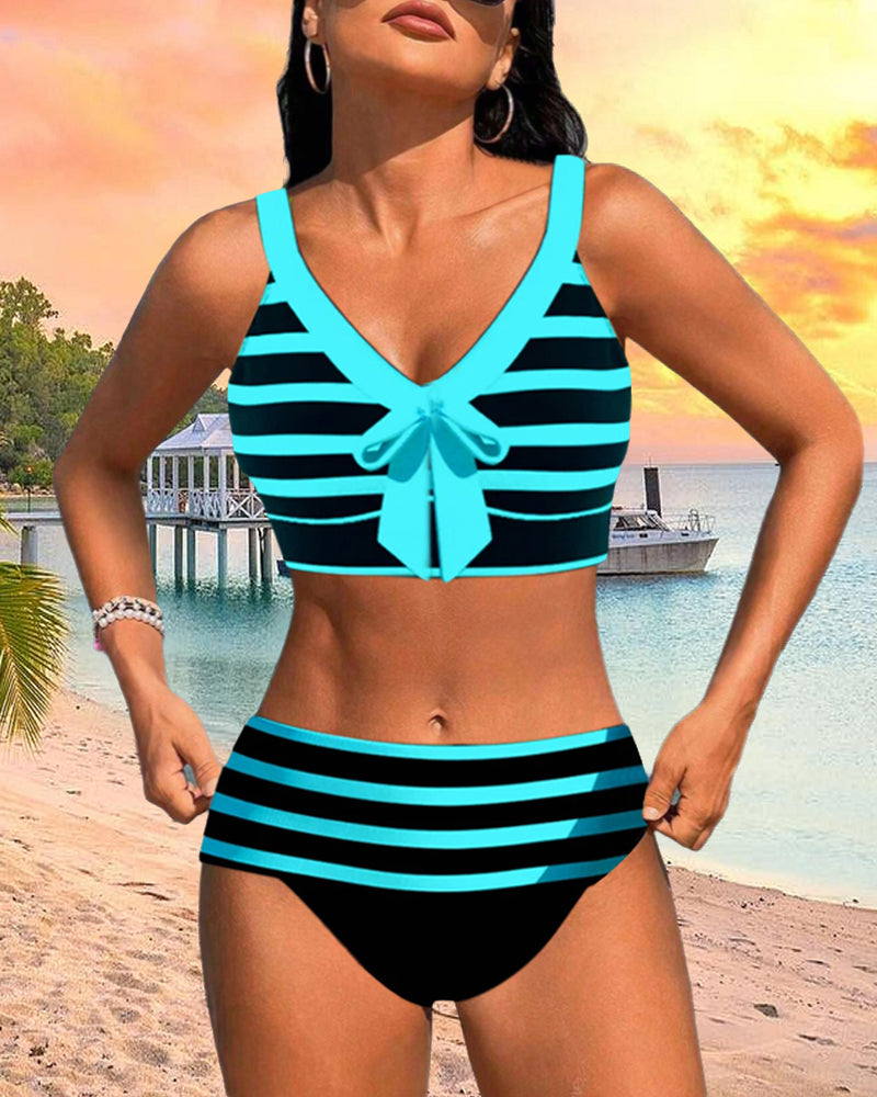 Alina | Bikini de Rayas con Cintura Alta