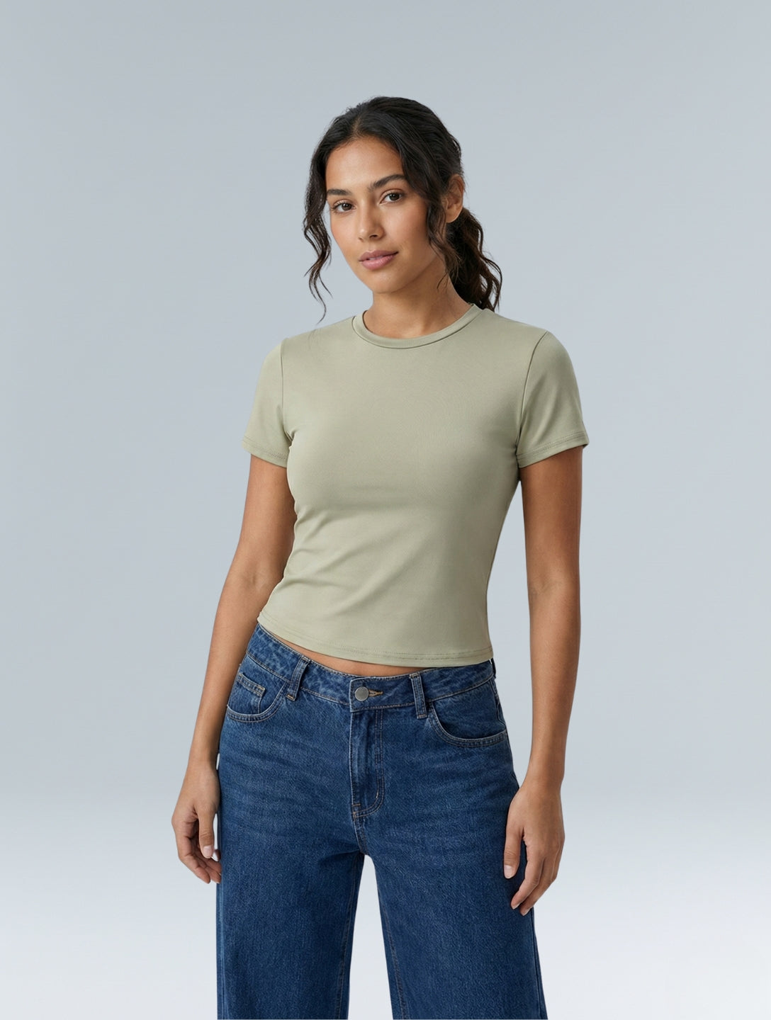 Top de Manga Corta con Cuello Redondo