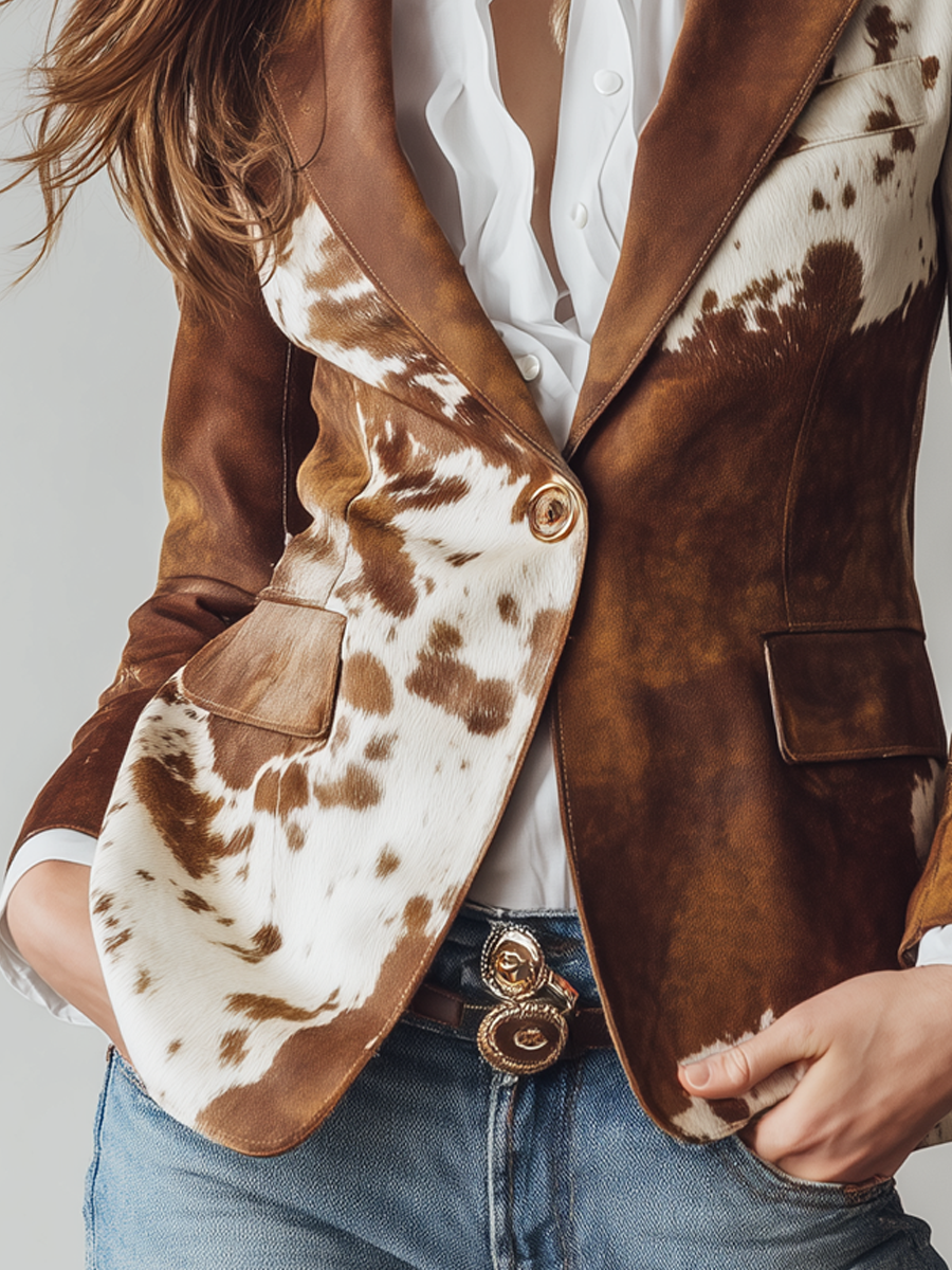Albarracín | Blazer Vintage con Estampado de Vaca