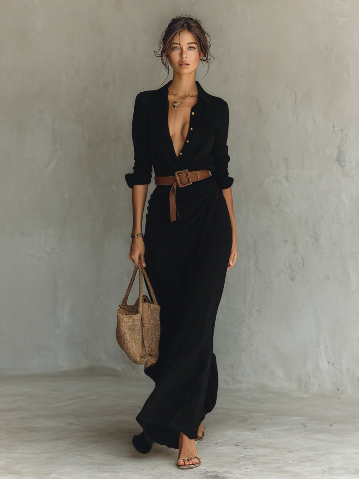 Salamanca – maxivestido con solapa y cinturón