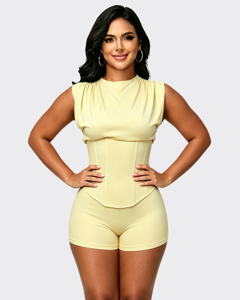 Conjunto Dos Piezas Playsuit con Corsé Desmontable y Efecto Reloj de Arena