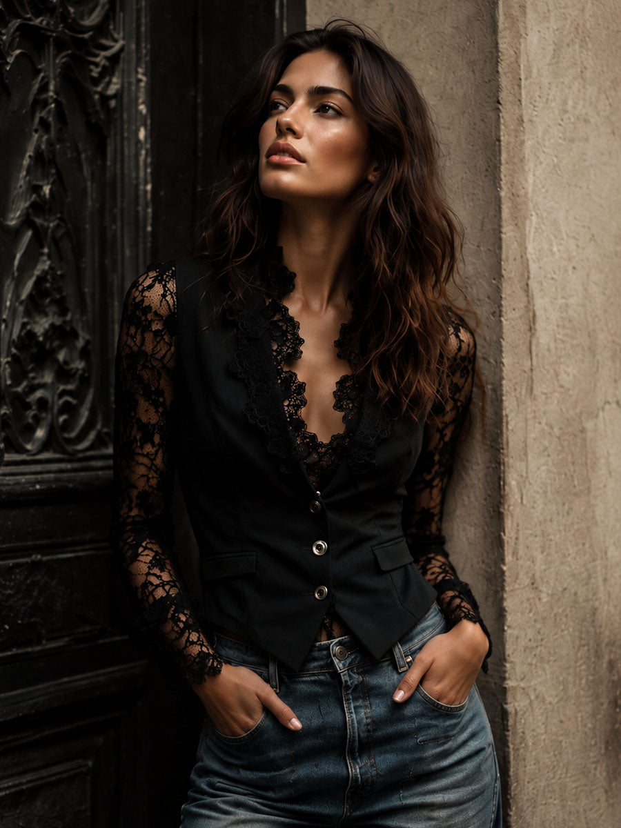 Córdoba | Blazer Negro con Mangas Semitransparentes