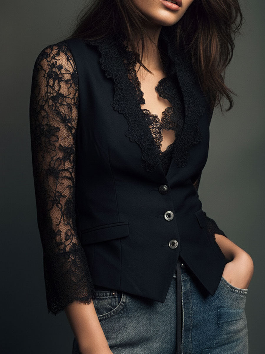 Córdoba | Blazer Negro con Mangas Semitransparentes