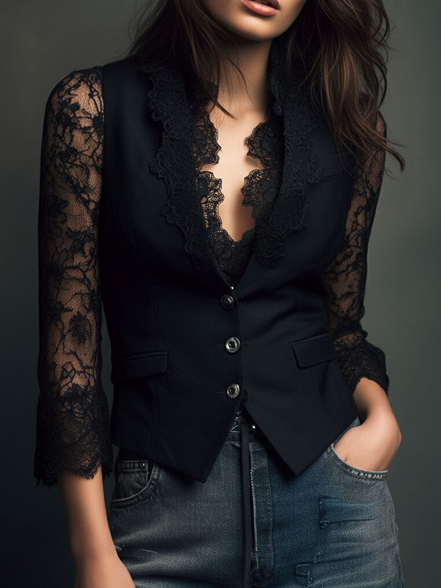 Córdoba | Blazer Negro con Mangas Semitransparentes