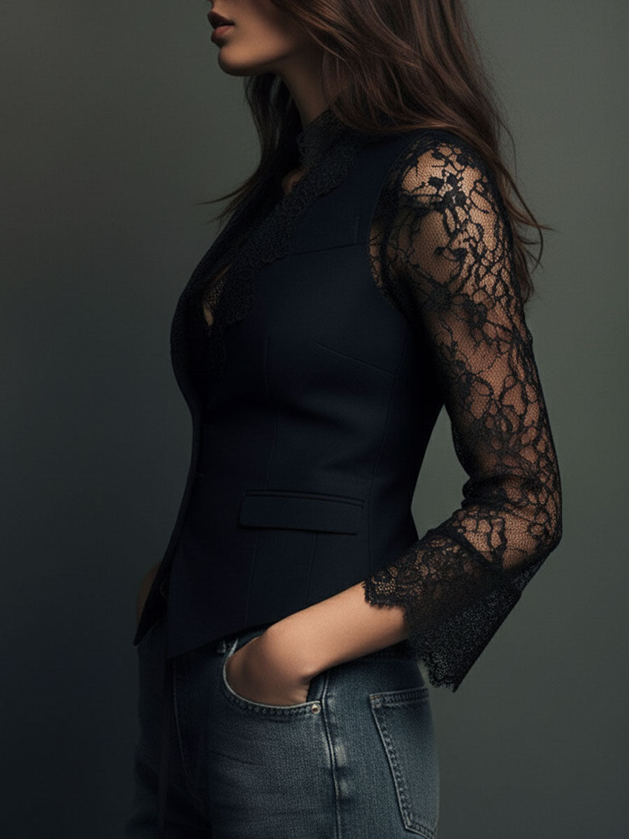 Córdoba | Blazer Negro con Mangas Semitransparentes