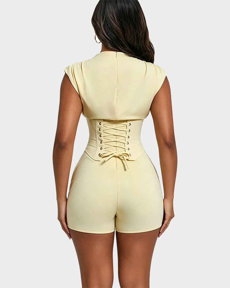 Conjunto Dos Piezas Playsuit con Corsé Desmontable y Efecto Reloj de Arena