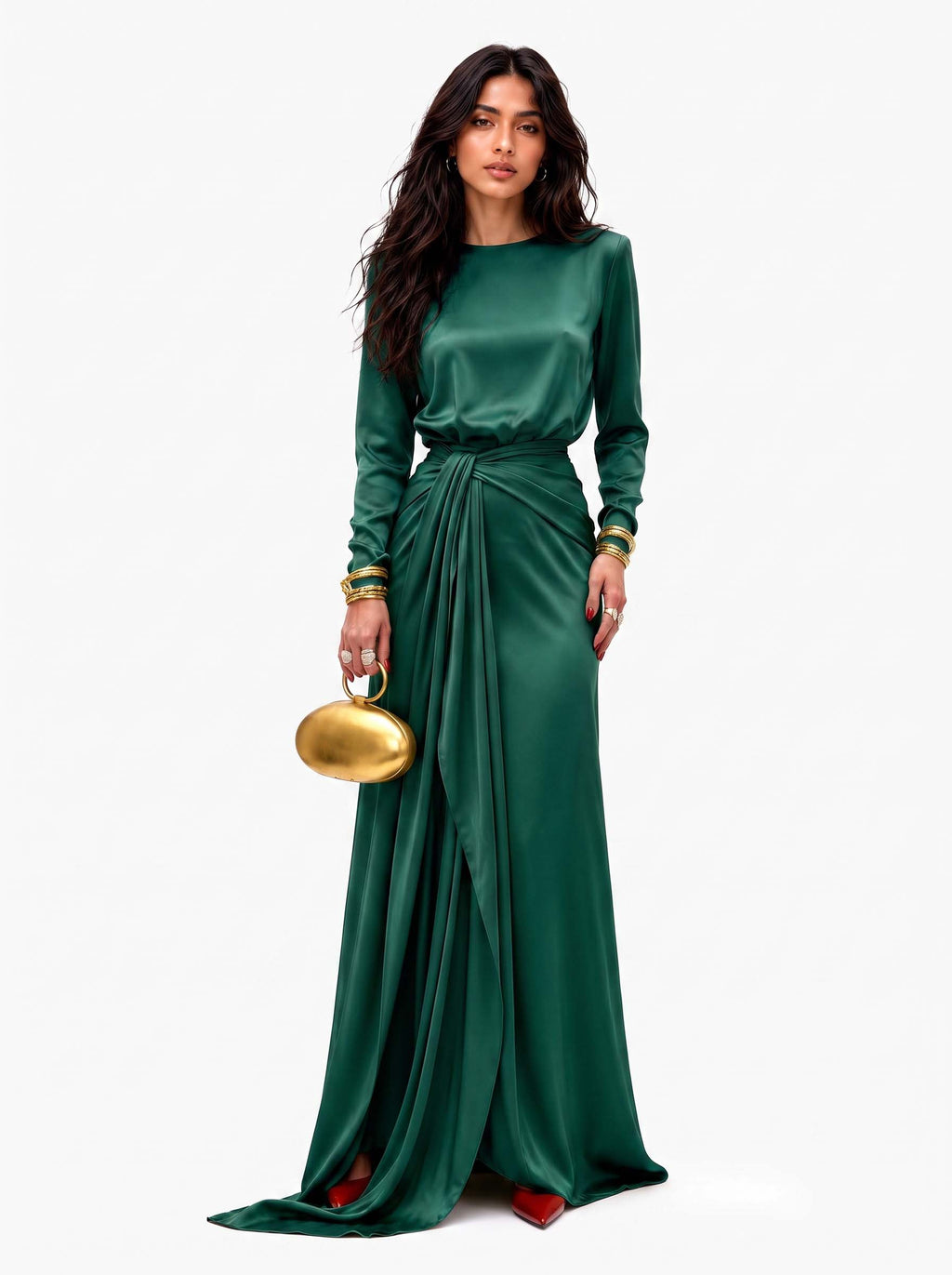 Elegante Vestido Maxi de Satén Drapeado