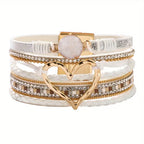 Georgia - Pulsera de Cuero Bohemia Multicapa con Corazón