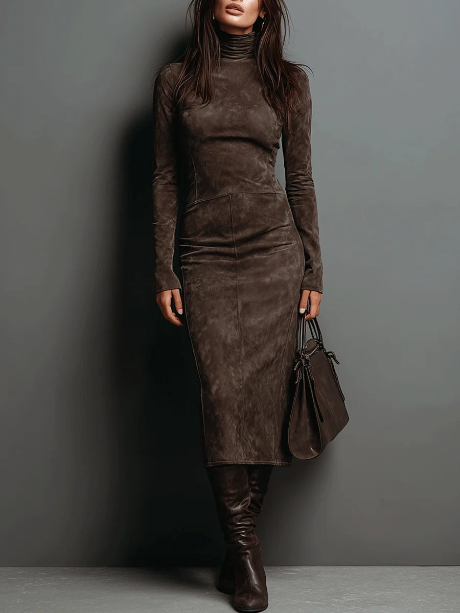 Córdoba – vestido midi marrón de cuello alto