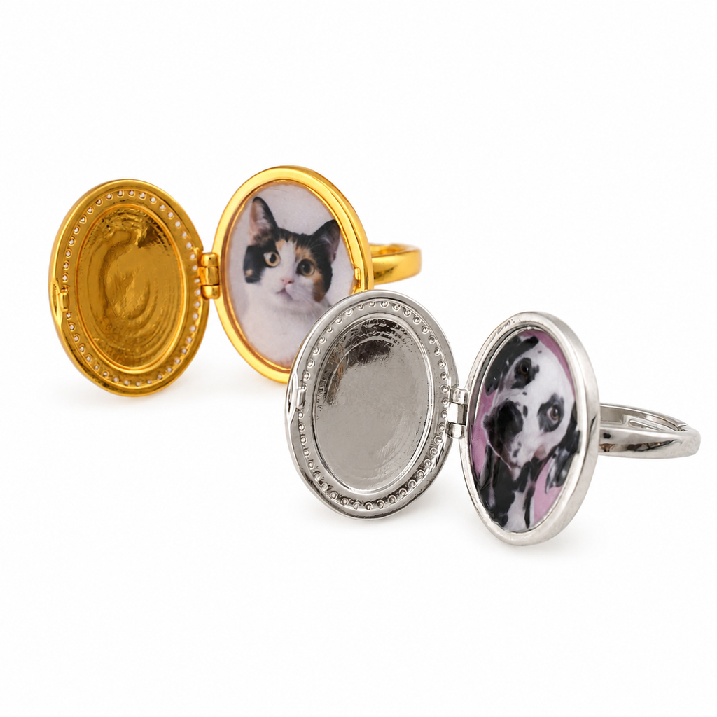Anillo Oval Cofre del Corazón Personalizado con Foto y Grabado