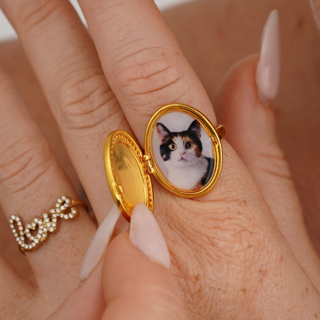 Anillo Oval Cofre del Corazón Personalizado con Foto y Grabado