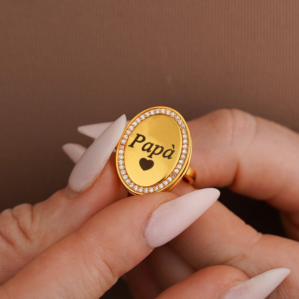 Anillo Oval Cofre del Corazón Personalizado con Foto y Grabado